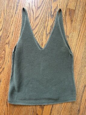 Express Olive Green Ribbed V-Neck Tank